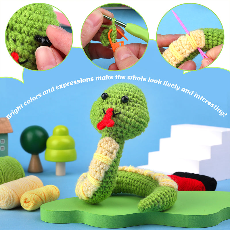 Green snake hand-crocheted material package