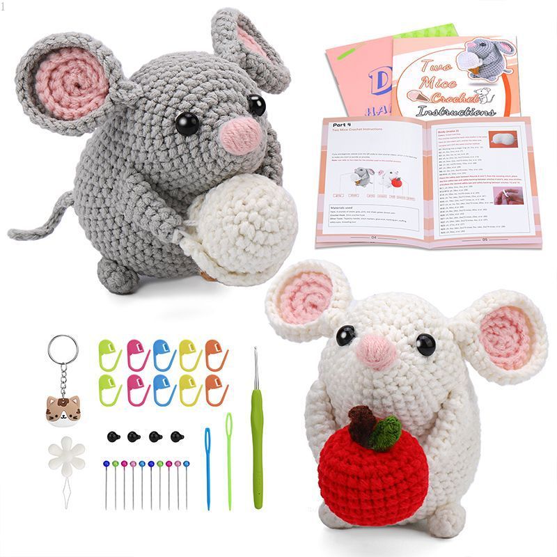 Two mice hand-crocheted material bag