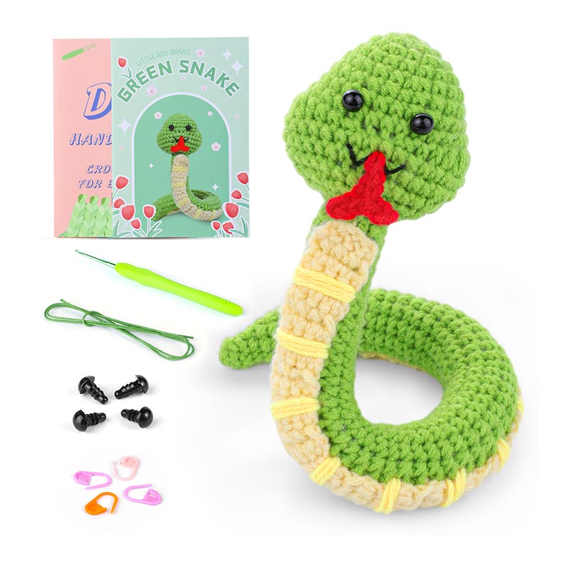 Green snake hand-crocheted material package