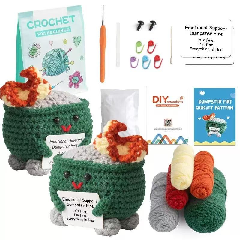 DIY Crochet Fire Extinguisher Kit with Emotion Card – Complete Amigurumi Crochet Set for Beginners with Yarn, Hooks & English Instructions | Unique Handmade Plush Craft Gift