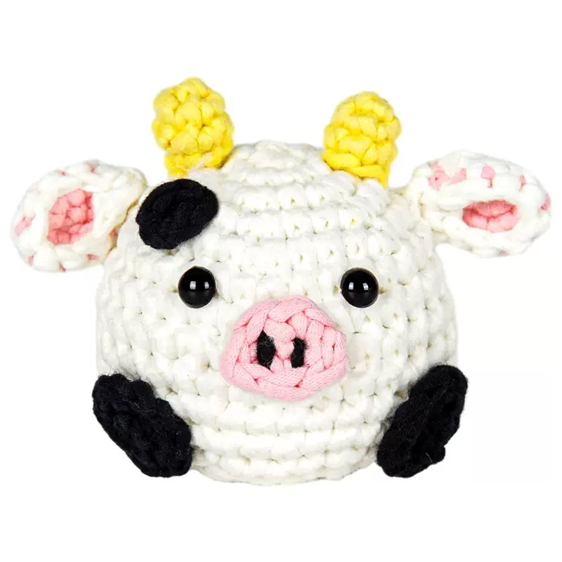 DIY Crochet Cow Kit for Beginners – Cute Amigurumi Animal Crochet Set with Yarn, Hooks & English Instructions | Handmade Plush Keychain Craft Kit
