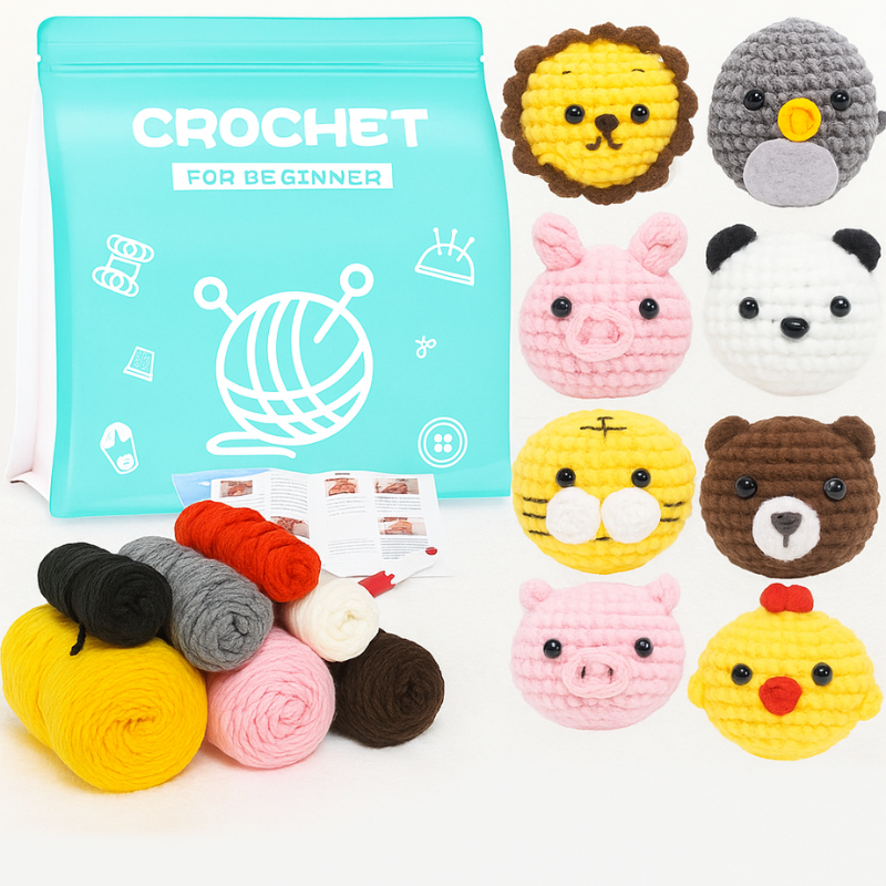 DIY Crochet Animal Keychain Kit for Beginners – Complete Amigurumi Crochet Starter Set with Yarn, Hooks & English Tutorial | Cute Handmade Plush Craft Kit