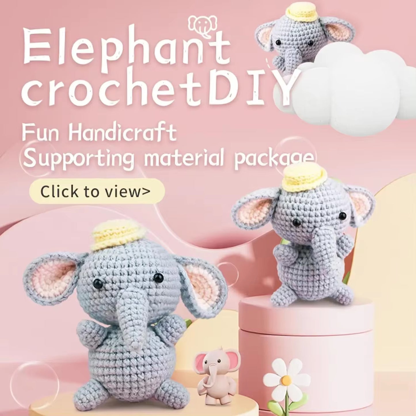 Elephant Hand Crochet Material Kit