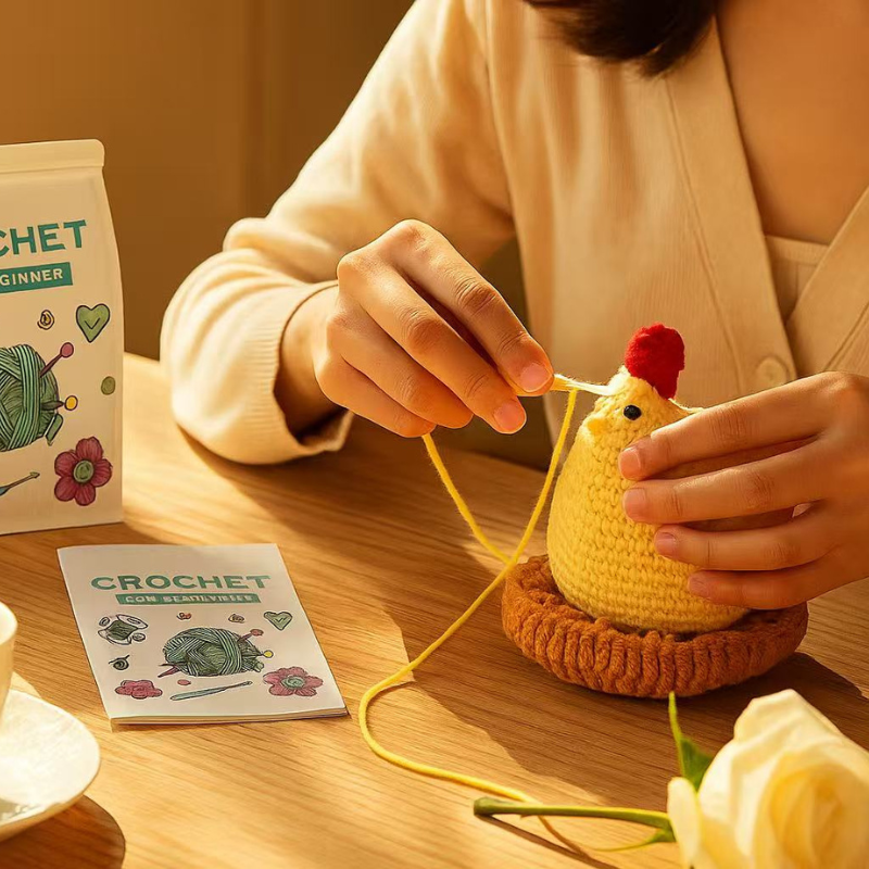 DIY Crochet Fat Chicken Kit for Beginners – Complete Amigurumi Crochet Set with Yarn, Hooks & English Instructions | Cute Handmade Plush Animal Craft Kit