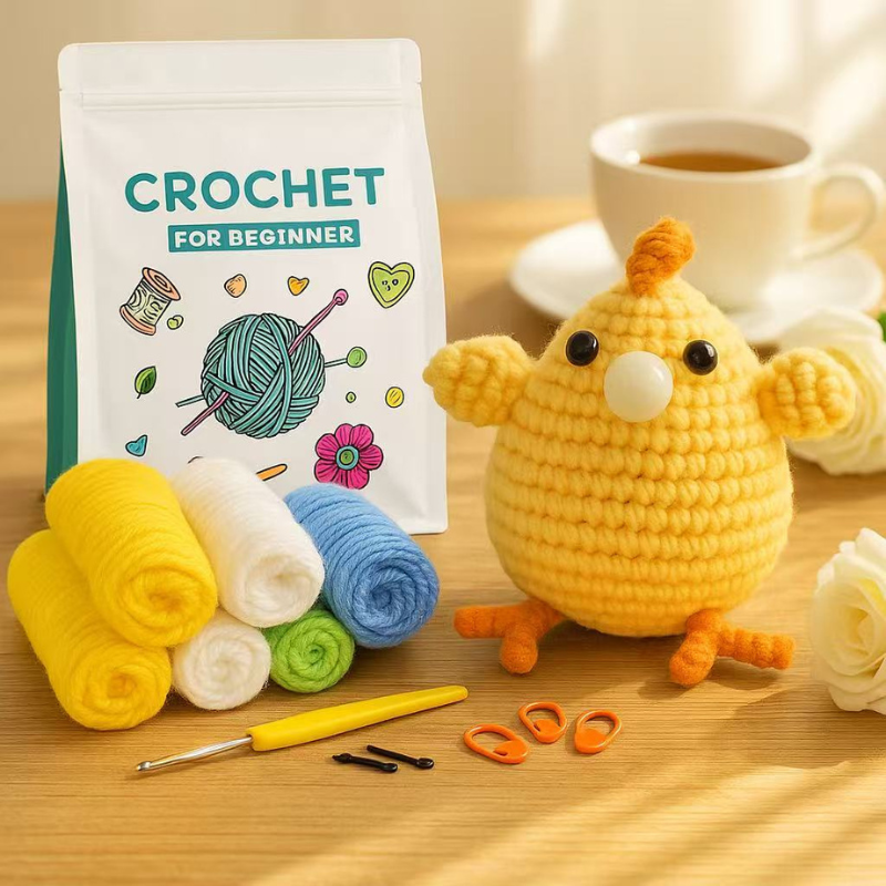 DIY Crochet Chicken Kit for Beginners – Complete Amigurumi Crochet Set with Yarn, Hooks & English Instructions | Cute Handmade Plush Toy Craft Kit