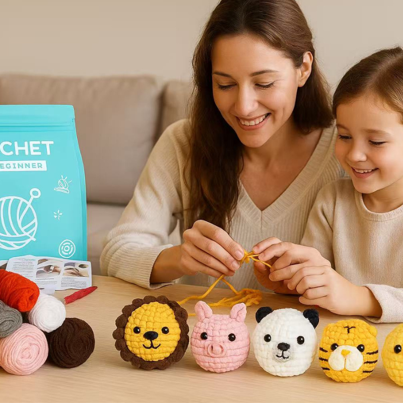 DIY Crochet Animal Keychain Kit for Beginners – Complete Amigurumi Crochet Starter Set with Yarn, Hooks & English Tutorial | Cute Handmade Plush Craft Kit
