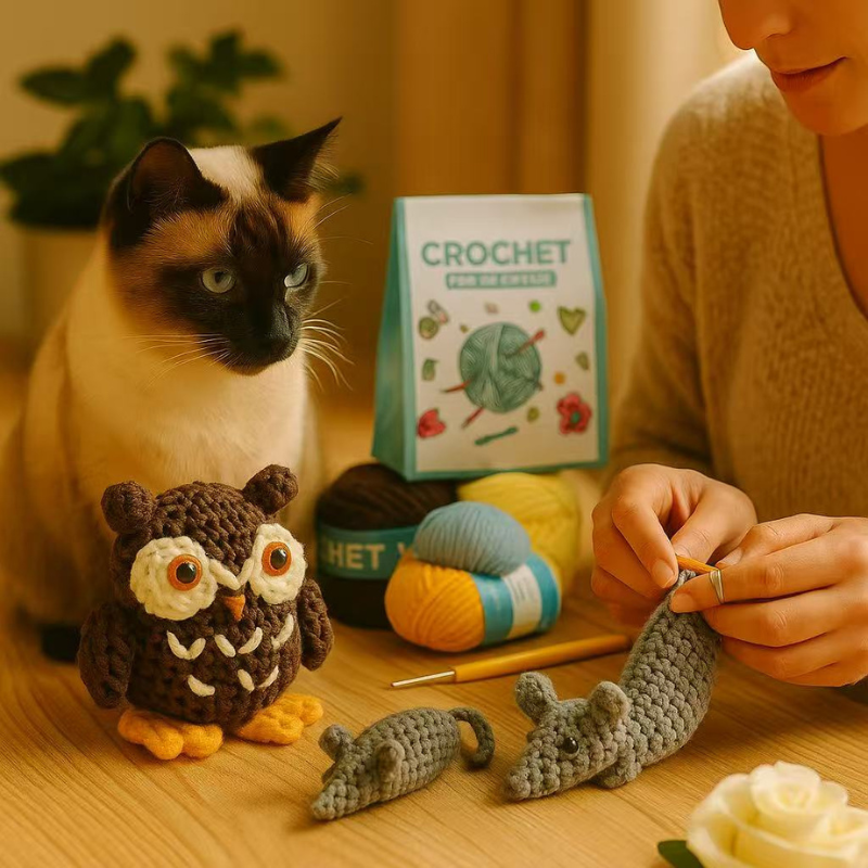 DIY Crochet Owl Kit for Beginners – Complete Crochet Animal Craft Set with Yarn, Tools & English Instructions | Handmade Amigurumi Plush Toy Gift