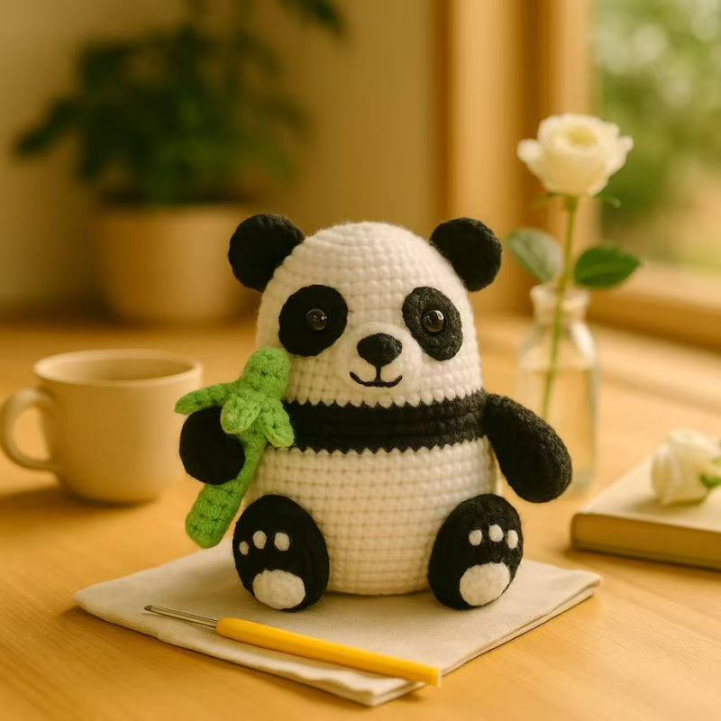 DIY Crochet Panda Kit for Beginners – Complete Crochet Starter Set with Yarn, Hooks & Video Tutorial, Cute Amigurumi Animal Craft Kit