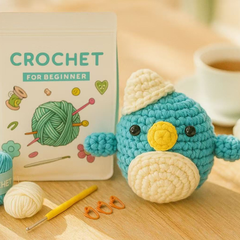 DIY Crochet Penguin Kit for Beginners – Complete Amigurumi Crochet Set with Thick Yarn, Hooks & English Instructions | Cute Handmade Plush Animal Craft Kit