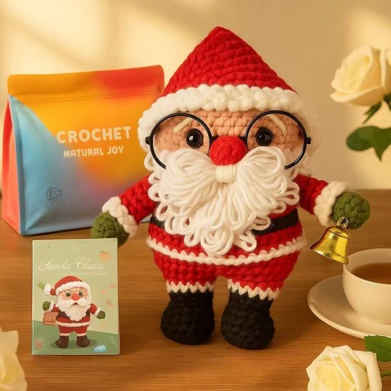 DIY Crochet Santa Claus Kit for Beginners – Christmas Crochet Craft Set with Yarn, Hooks & Instructions | Handmade Amigurumi Holiday Gift Idea