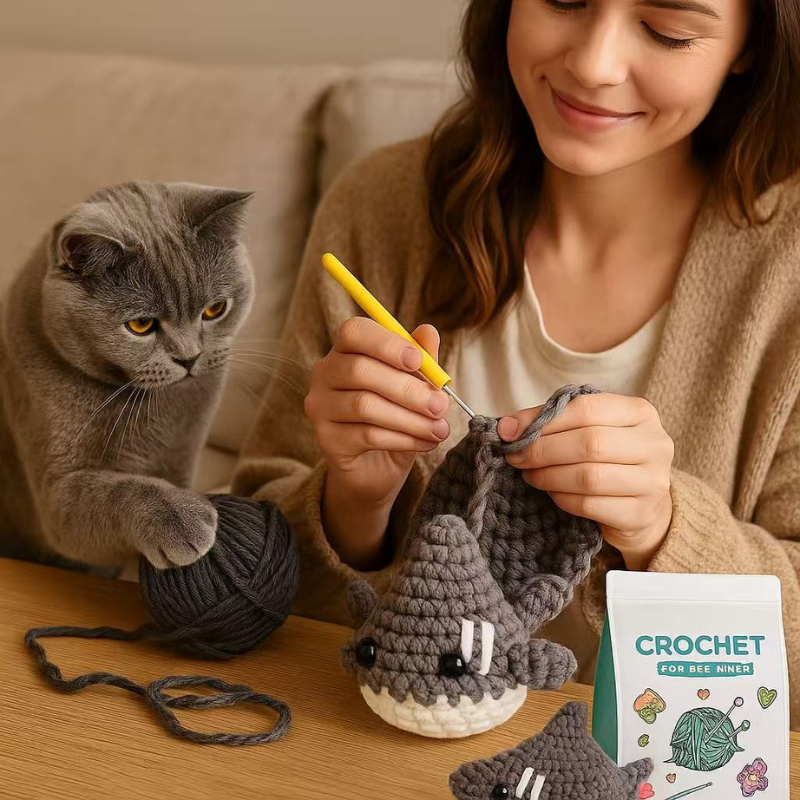 DIY Crochet Shark Kit for Beginners – Complete Amigurumi Crochet Set with Yarn, Hooks & English Instructions | Cute Handmade Plush Animal Craft Kit