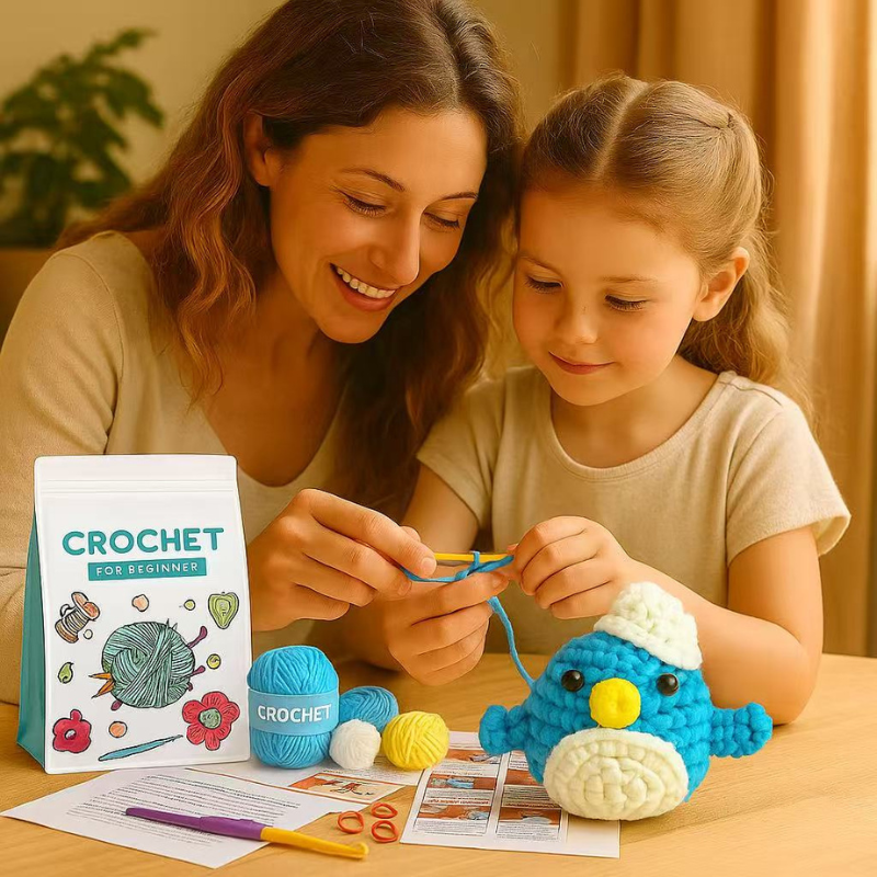 DIY Crochet Penguin Kit for Beginners – Complete Amigurumi Crochet Set with Thick Yarn, Hooks & English Instructions | Cute Handmade Plush Animal Craft Kit