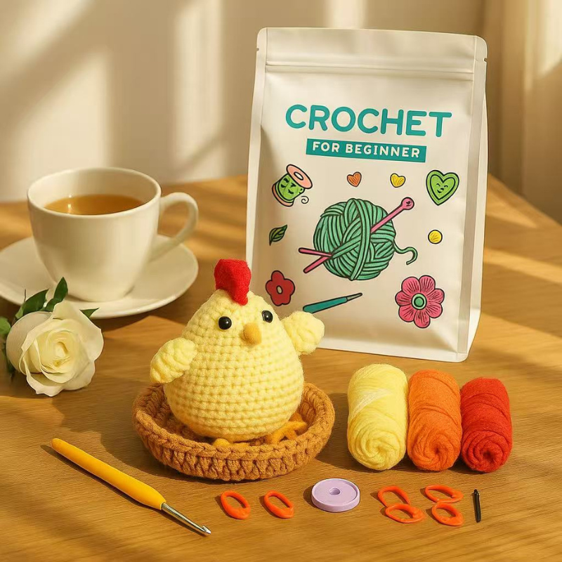 DIY Crochet Fat Chicken Kit for Beginners – Complete Amigurumi Crochet Set with Yarn, Hooks & English Instructions | Cute Handmade Plush Animal Craft Kit
