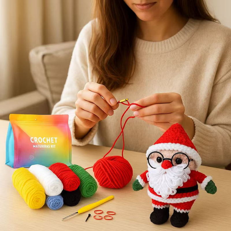 DIY Crochet Santa Claus Kit for Beginners – Christmas Crochet Craft Set with Yarn, Hooks & Instructions | Handmade Amigurumi Holiday Gift Idea