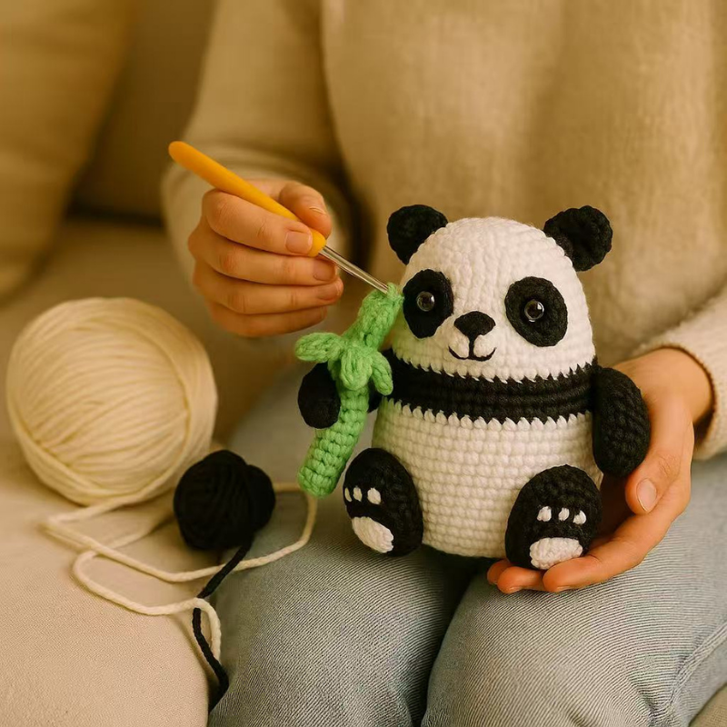 DIY Crochet Panda Kit for Beginners – Complete Crochet Starter Set with Yarn, Hooks & Video Tutorial, Cute Amigurumi Animal Craft Kit