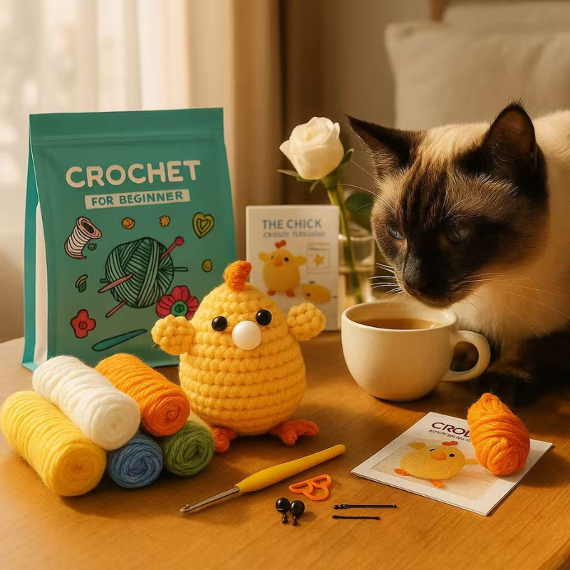 DIY Crochet Chicken Kit for Beginners – Complete Amigurumi Crochet Set with Yarn, Hooks & English Instructions | Cute Handmade Plush Toy Craft Kit