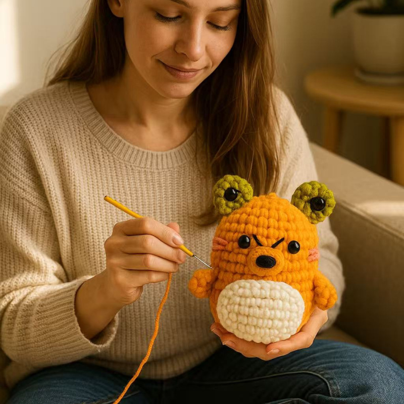 DIY Crochet Fox Kit for Beginners – Cute Handmade Knitting Animal Plush Craft Set with Yarn and Tools
