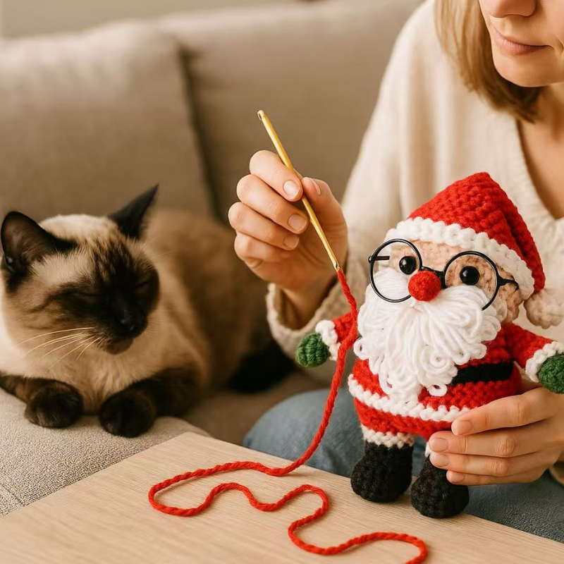 DIY Crochet Santa Claus Kit for Beginners – Christmas Crochet Craft Set with Yarn, Hooks & Instructions | Handmade Amigurumi Holiday Gift Idea