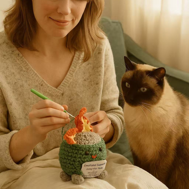 DIY Crochet Fire Extinguisher Kit with Emotion Card – Complete Amigurumi Crochet Set for Beginners with Yarn, Hooks & English Instructions | Unique Handmade Plush Craft Gift