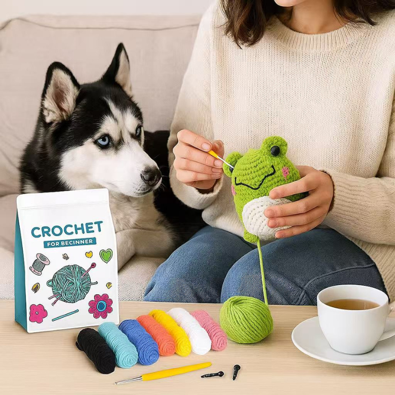 DIY Crochet Animal Keychain Kit for Beginners – Complete Amigurumi Crochet Set with Yarn, Hooks & English Tutorial | Cute Handmade Plush Craft Kit