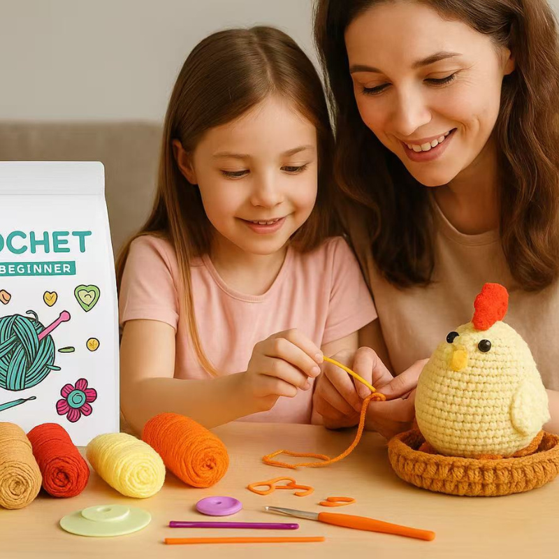 DIY Crochet Fat Chicken Kit for Beginners – Complete Amigurumi Crochet Set with Yarn, Hooks & English Instructions | Cute Handmade Plush Animal Craft Kit