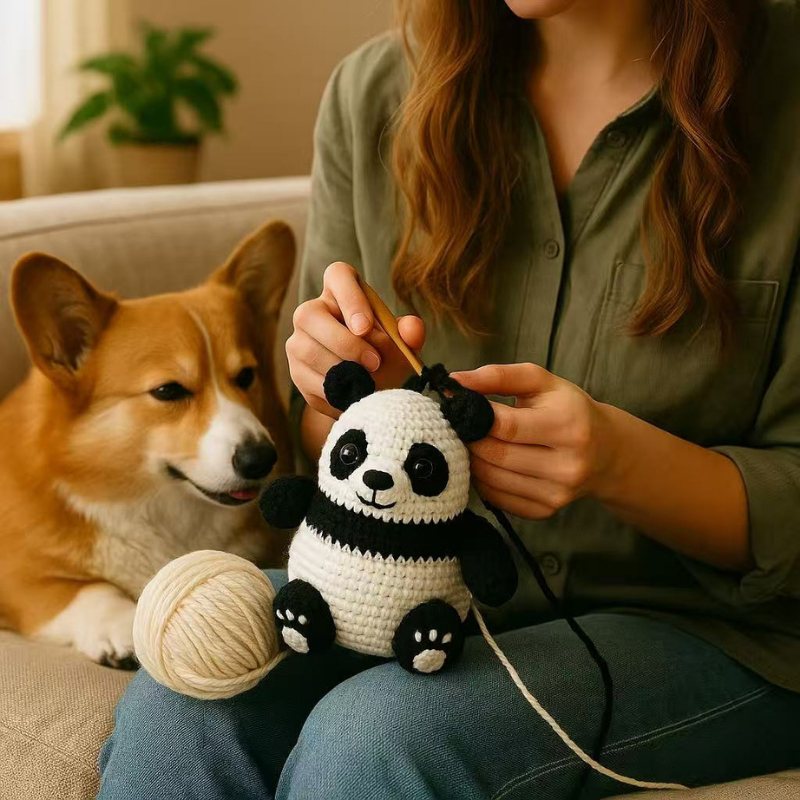 DIY Crochet Panda Kit for Beginners – Complete Crochet Starter Set with Yarn, Hooks & Video Tutorial, Cute Amigurumi Animal Craft Kit