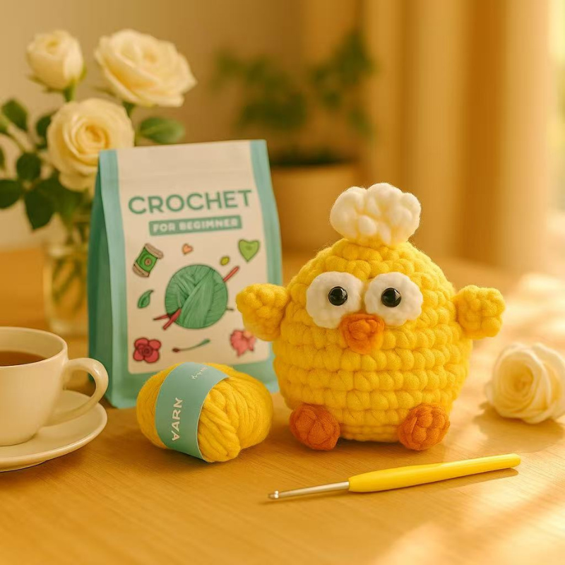 DIY Crochet Chick Keychain Kit for Beginners – Complete Amigurumi Crochet Set with Yarn, Hooks & English Instructions | Cute Handmade Plush Craft Kit