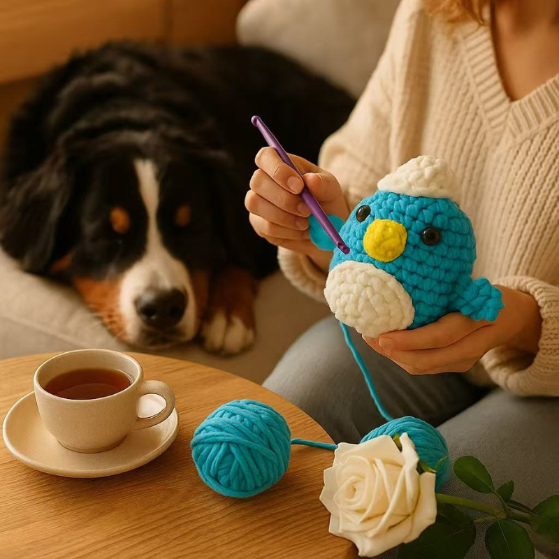 DIY Crochet Penguin Kit for Beginners – Complete Amigurumi Crochet Set with Thick Yarn, Hooks & English Instructions | Cute Handmade Plush Animal Craft Kit