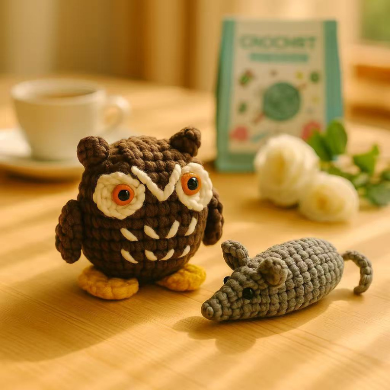 DIY Crochet Owl Kit for Beginners – Complete Crochet Animal Craft Set with Yarn, Tools & English Instructions | Handmade Amigurumi Plush Toy Gift