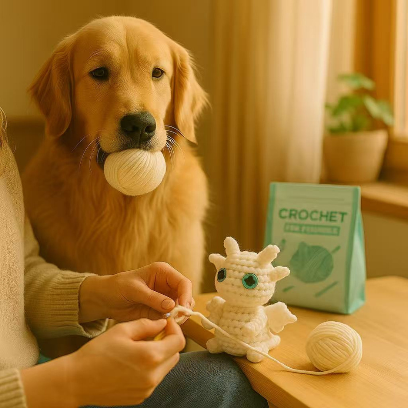 DIY Crochet Toothless Dragon Kit – Black & White Cotton Yarn Crochet Set for Beginners, Handmade Amigurumi Plush Craft Kit