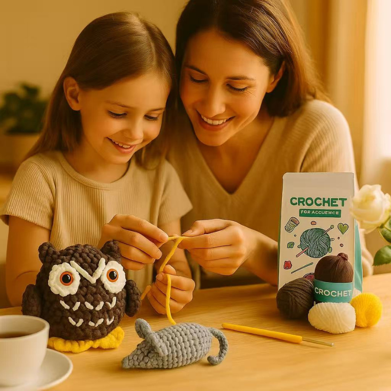 DIY Crochet Owl Kit for Beginners – Complete Crochet Animal Craft Set with Yarn, Tools & English Instructions | Handmade Amigurumi Plush Toy Gift