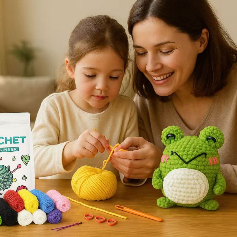 DIY Crochet Animal Keychain Kit for Beginners – Complete Amigurumi Crochet Set with Yarn, Hooks & English Tutorial | Cute Handmade Plush Craft Kit