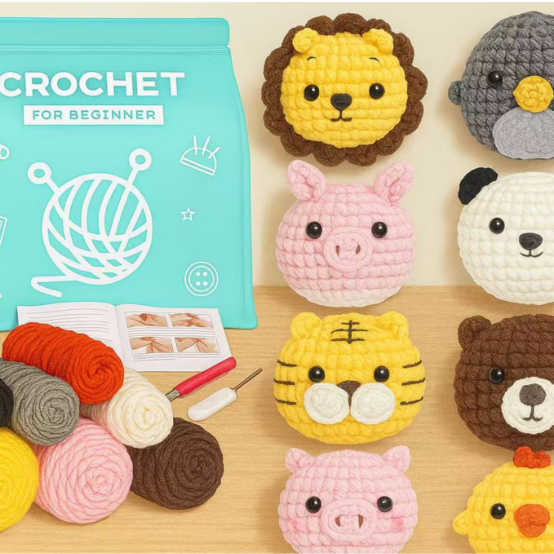 DIY Crochet Animal Keychain Kit for Beginners – Complete Amigurumi Crochet Starter Set with Yarn, Hooks & English Tutorial | Cute Handmade Plush Craft Kit