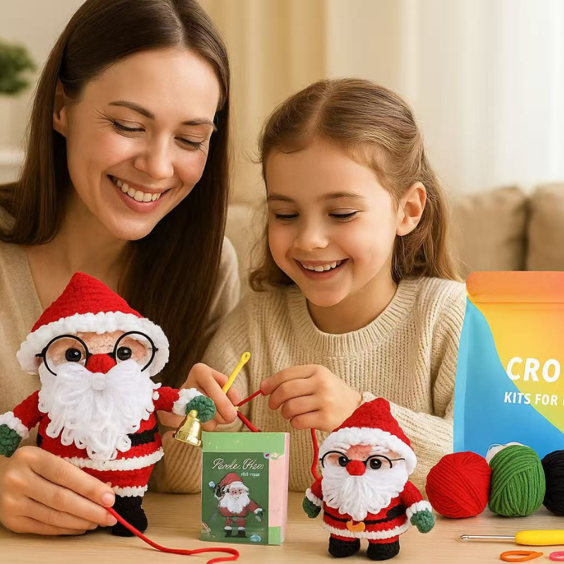 DIY Crochet Santa Claus Kit for Beginners – Christmas Crochet Craft Set with Yarn, Hooks & Instructions | Handmade Amigurumi Holiday Gift Idea