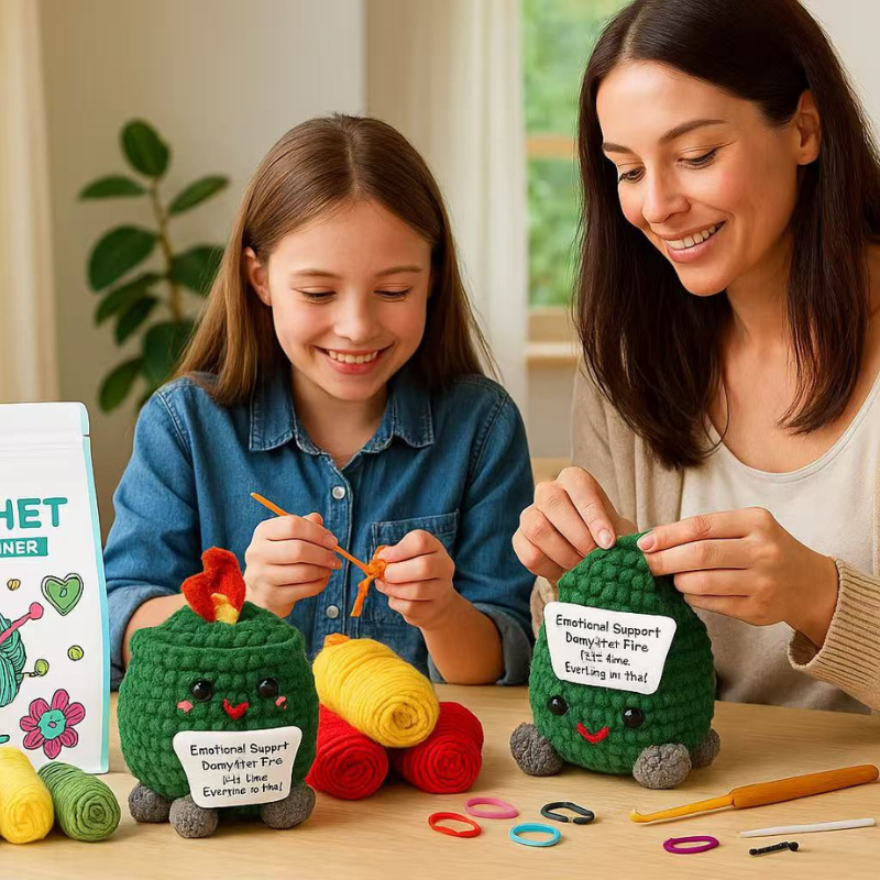 DIY Crochet Fire Extinguisher Kit with Emotion Card – Complete Amigurumi Crochet Set for Beginners with Yarn, Hooks & English Instructions | Unique Handmade Plush Craft Gift