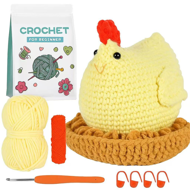 DIY Crochet Fat Chicken Kit for Beginners – Complete Amigurumi Crochet Set with Yarn, Hooks & English Instructions | Cute Handmade Plush Animal Craft Kit