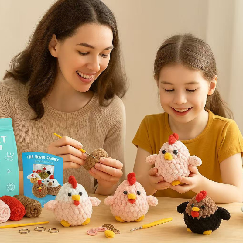 DIY Crochet Chicken Kit for Beginners – Complete Amigurumi Crochet Starter Set with Soft Ice-Cotton Yarn, Hooks & English Tutorial | Cute Handmade Animal Plush Craft Kit