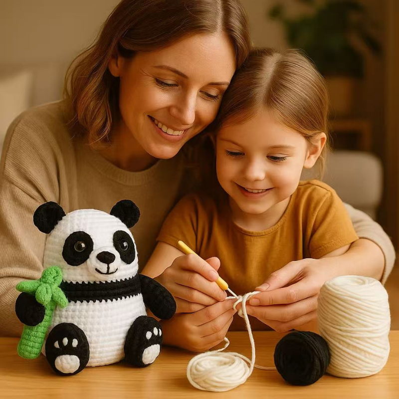 DIY Crochet Panda Kit for Beginners – Complete Crochet Starter Set with Yarn, Hooks & Video Tutorial, Cute Amigurumi Animal Craft Kit
