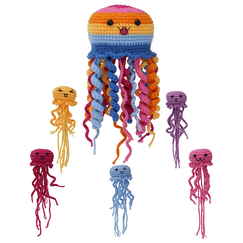 Colorful jellyfish family hand-crocheted material package