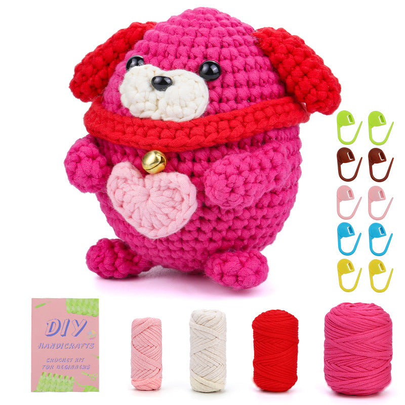 Rose red cotton puppy hand-crocheted material package