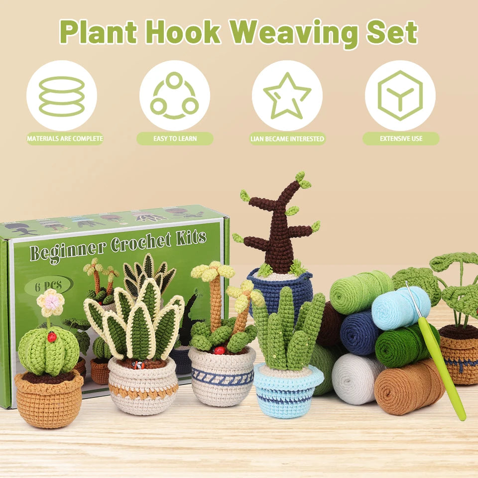 Succulent Plants Crochet Kit – DIY Cotton Yarn Craft Set