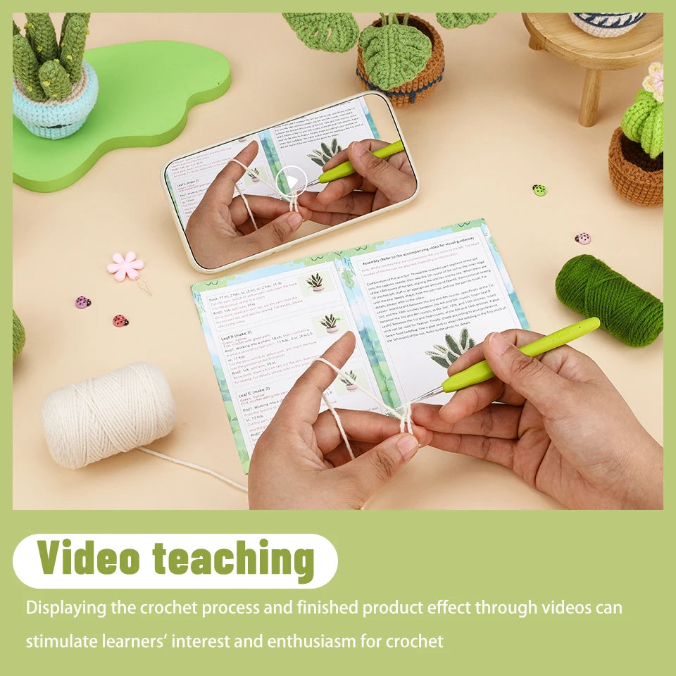 Succulent Plants Crochet Kit – DIY Cotton Yarn Craft Set