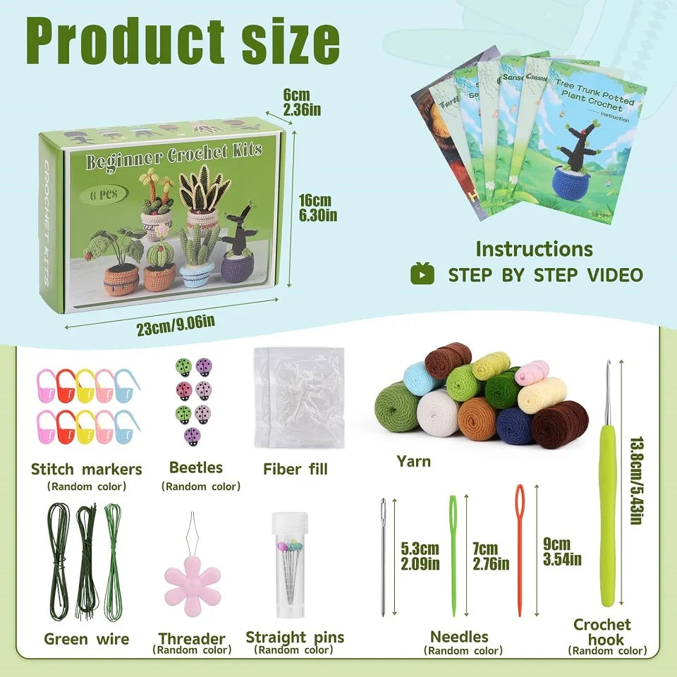 Succulent Plants Crochet Kit – DIY Cotton Yarn Craft Set