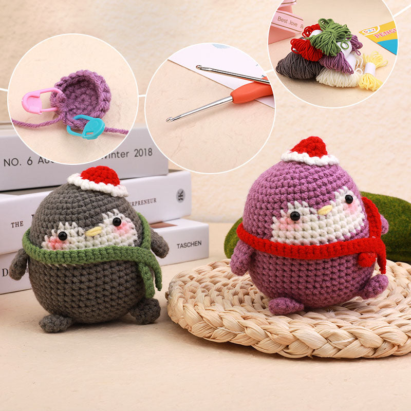 Four-color penguin combination hand-crocheted material package