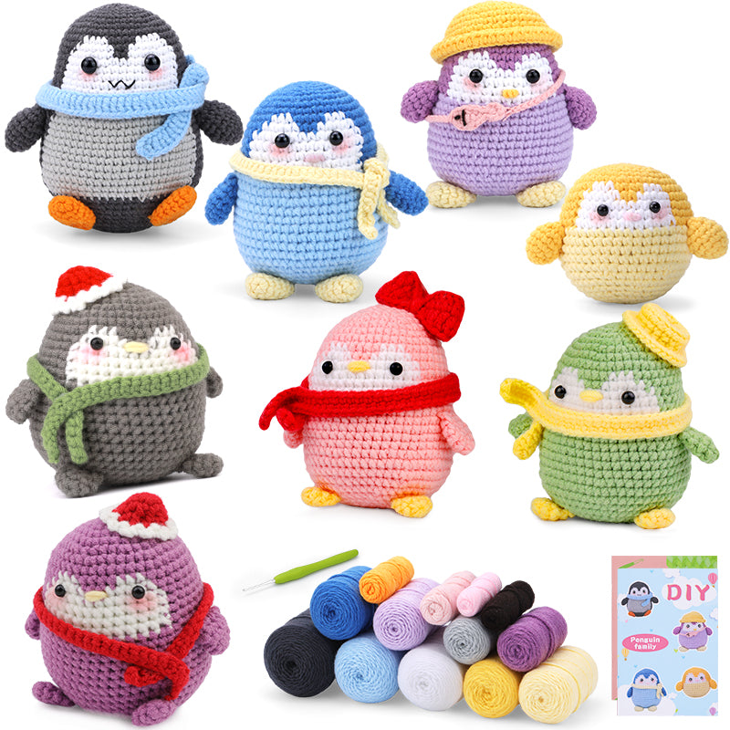 Four-color penguin combination hand-crocheted material package