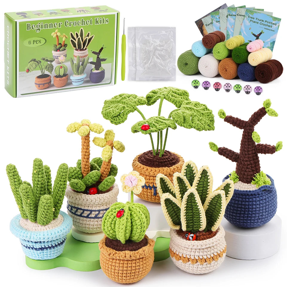 Succulent Plants Crochet Kit – DIY Cotton Yarn Craft Set