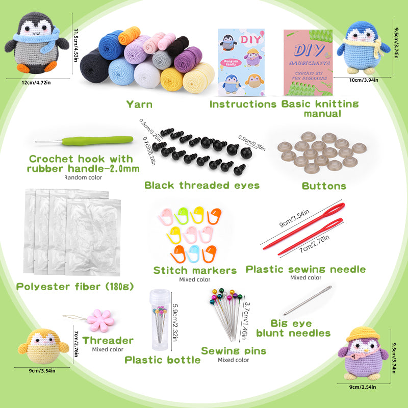 Four-color penguin combination hand-crocheted material package