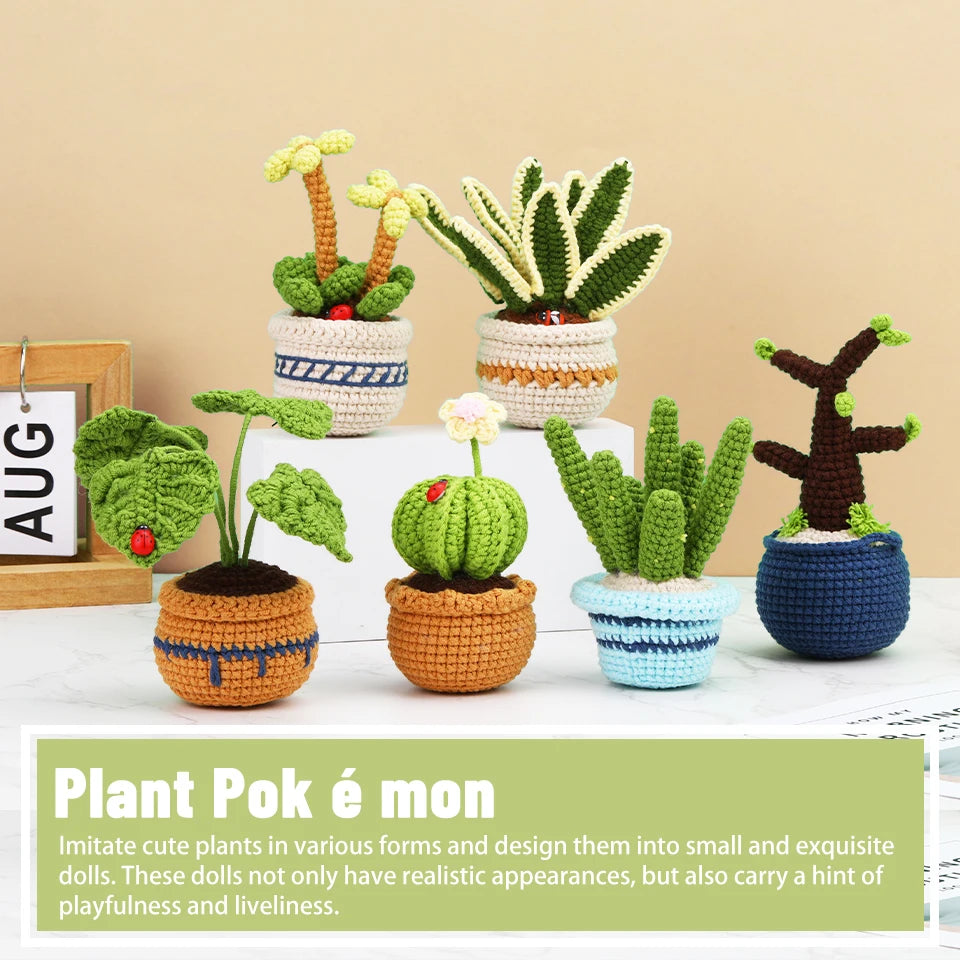 Succulent Plants Crochet Kit – DIY Cotton Yarn Craft Set