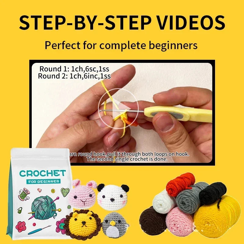 8-Piece Animal Crochet Kit for Beginners