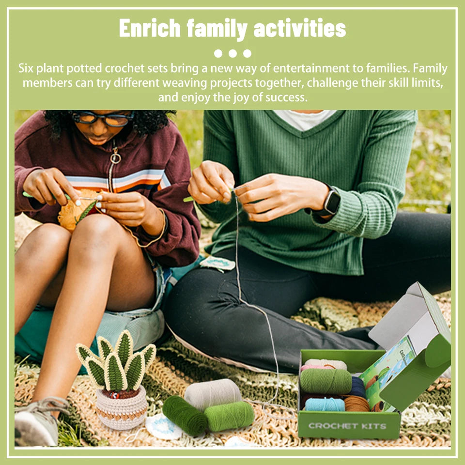 Succulent Plants Crochet Kit – DIY Cotton Yarn Craft Set